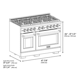 ZLINE Autograph Edition 48 in. 6.7 cu. ft. Paramount Double Oven Gas Range with 8 Burner Cooktop in Stainless Steel with White Matte Doors and Matte Black Accents (SGRZ-WM-48-MB)