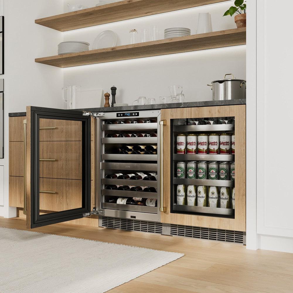 ZLINE Autograph Edition 24 in. Touchstone Dual Zone 44 Bottle Wine Cooler With Panel Ready Glass Door And Champagne Bronze Handle (RWDPOZ-24-CB)