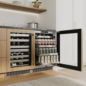 ZLINE Autograph Edition 24 in. Touchstone Dual Zone 44 Bottle Wine Cooler With Panel Ready Glass Door And Champagne Bronze Handle (RWDPOZ-24-CB)