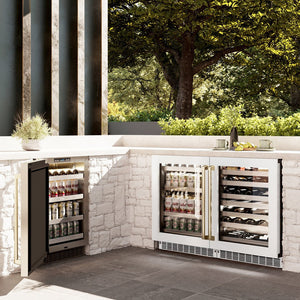 ZLINE Autograph Edition 24 in. Touchstone 151 Can Beverage Fridge With White Matte Glass Door And Champagne Bronze Handle (RBSOZ-WM-24-CB)
