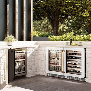 ZLINE Autograph Edition 24 in. Touchstone Dual Zone 44 Bottle Wine Cooler With White Matte Glass Door And Polished Gold Handle (RWDOZ-WM-24-G)