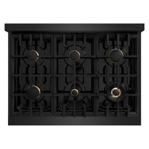 ZLINE Autograph Edition 36 in. 5.2 cu. ft. Select Dual Fuel Range with 6 Burner Gas Cooktop and Electric Convection Oven in Black Stainless Steel with Champagne Bronze Accents (HDRBZ-36-CB)