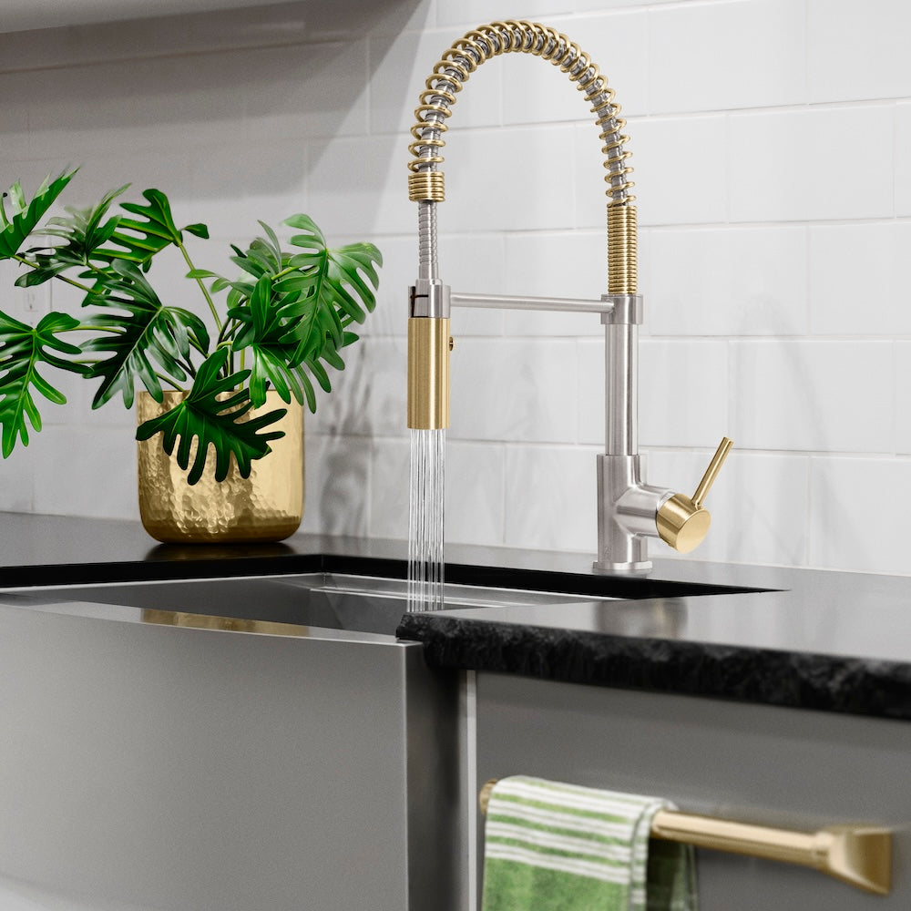 ZLINE Autograph Edition Sierra Pull Down Spring Single Handle Kitchen Faucet in Brushed Nickel and Champagne Bronze (SRA-KF-ZBNCB)