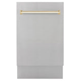 ZLINE Autograph Edition 18 in. Compact 3rd Rack Top Control Dishwasher in Stainless Steel with Polished Gold Handle, 51dBa (DWVZ-304-18-G)