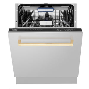ZLINE Autograph Edition 24 in. 3rd Rack Top Control Tall Tub Dishwasher in Stainless Steel with Polished Gold Handle, 51dBa (DWVZ-304-24-G)