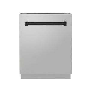 ZLINE Autograph Edition 24 in. 3rd Rack Top Control Tall Tub Dishwasher in Stainless Steel with Matte Black Handle, 51dBa (DWVZ-304-24-MB)