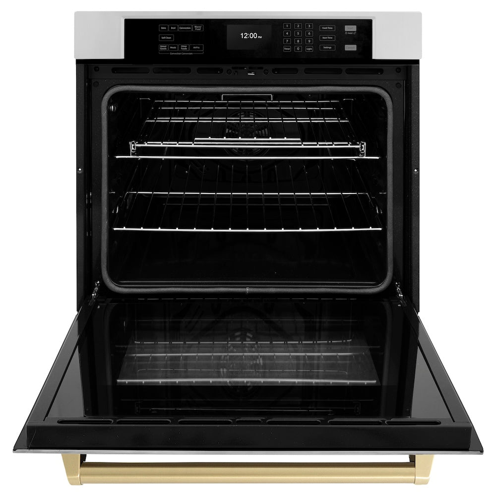 ZLINE Autograph Edition 30 in. Professional True Convection Single Wall Oven with Air Fry and Self Clean in Stainless Steel with Champagne Bronze Handle (WASZ-30-CB)
