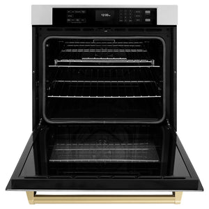 ZLINE Autograph Edition 30 in. Professional True Convection Single Wall Oven with Air Fry and Self Clean in Stainless Steel with Champagne Bronze Handle (WASZ-30-CB)
