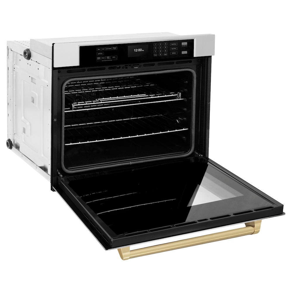 ZLINE Autograph Edition 30 in. Professional True Convection Single Wall Oven with Air Fry and Self Clean in Stainless Steel with Champagne Bronze Handle (WASZ-30-CB)