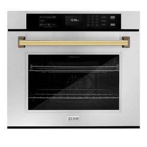 ZLINE Autograph Edition 30 in. Professional True Convection Single Wall Oven with Air Fry and Self Clean in Stainless Steel with Polished Gold Handle (WASZ-30-G)