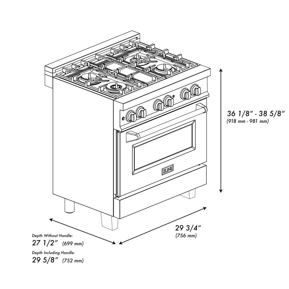 ZLINE Autograph Edition 30 in. 4.0 cu. ft. Legacy Dual Fuel Range with 4 Burner Gas Cooktop and Electric Convection Oven in Stainless Steel with White Matte Door and Champagne Bronze Accents (RAZ-WM-30-CB)