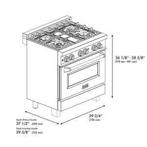 ZLINE Autograph Edition 30 in. 4.0 cu. ft. Legacy Dual Fuel Range with 4 Burner Gas Cooktop and Electric Convection Oven in Stainless Steel with White Matte Door and Champagne Bronze Accents (RAZ-WM-30-CB)