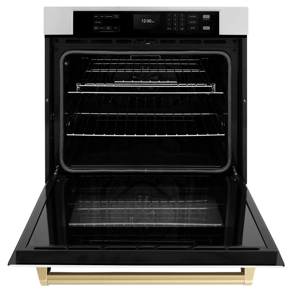 ZLINE Autograph Edition 30 in. Professional True Convection Single Wall Oven with Air Fry and Self Clean in Stainless Steel with White Matte Door and Champagne Bronze Handle (WASZ-WM-30-CB)