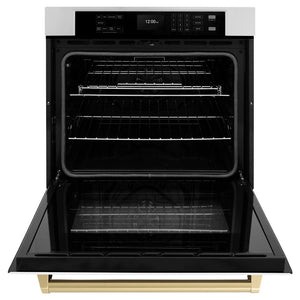 ZLINE Autograph Edition 30 in. Professional True Convection Single Wall Oven with Air Fry and Self Clean in Stainless Steel with White Matte Door and Champagne Bronze Handle (WASZ-WM-30-CB)