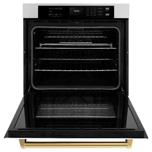 ZLINE Autograph Edition 30 in. Professional True Convection Single Wall Oven with Air Fry and Self Clean in Stainless Steel with White Matte Door and Polished Gold Handle (WASZ-WM-30-G)