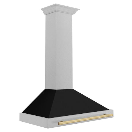 ZLINE Autograph Edition Convertible Fingerprint Resistant Satin Stainless Steel Range Hood with Black Matte Shell and Champagne Bronze Handle (KB4SNZ-BLM-CB) Champagne Bronze, side.