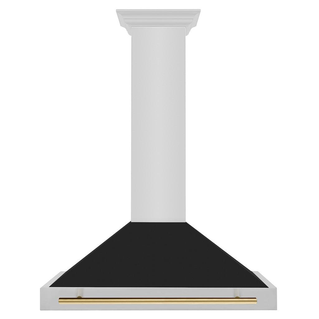 ZLINE Autograph Edition Convertible Stainless Steel Range Hood with Black Matte Shell and Polished Gold Handle (KB4STZ-BLM-G)