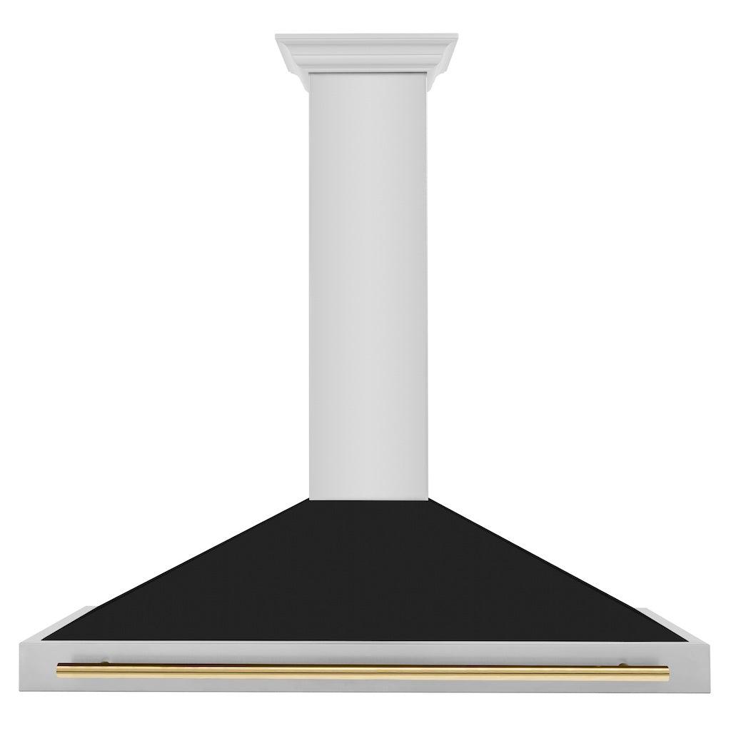 ZLINE Autograph Edition Convertible Stainless Steel Range Hood with Black Matte Shell and Polished Gold Handle (KB4STZ-BLM-G)