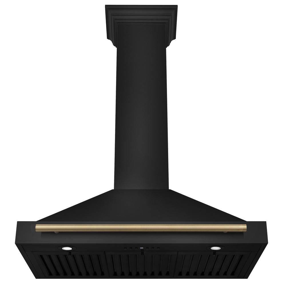 ZLINE Autograph Edition 36 in. Black Stainless Steel Wall Mount Range Hood With Champagne Bronze Handle (BSKB4Z-36-CB)