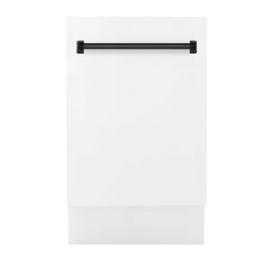 ZLINE Autograph Edition 18 in. Compact 3rd Rack Top Control Dishwasher in White Matte with Matte Black Accent Handle, 51dBa (DWVZ-WM-18-MB)