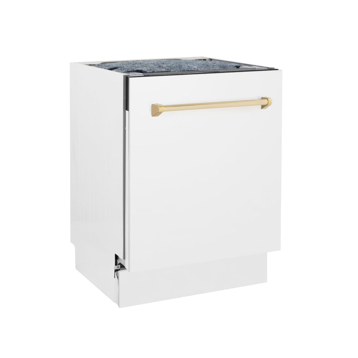 ZLINE Autograph Edition 24 in. 3rd Rack Top Control Tall Tub Dishwasher in White Matte with Polished Gold Accent Handle, 51dBa (DWVZ-WM-24-G)