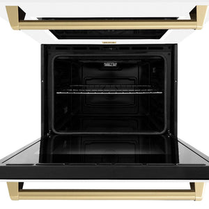 ZLINE Autograph Edition 30 in. Professional True Convection Double Wall Oven with Air Fry and Self Clean in Stainless Steel with White Matte Doors and Champagne Bronze Handles (WADZ-WM-30-CB)