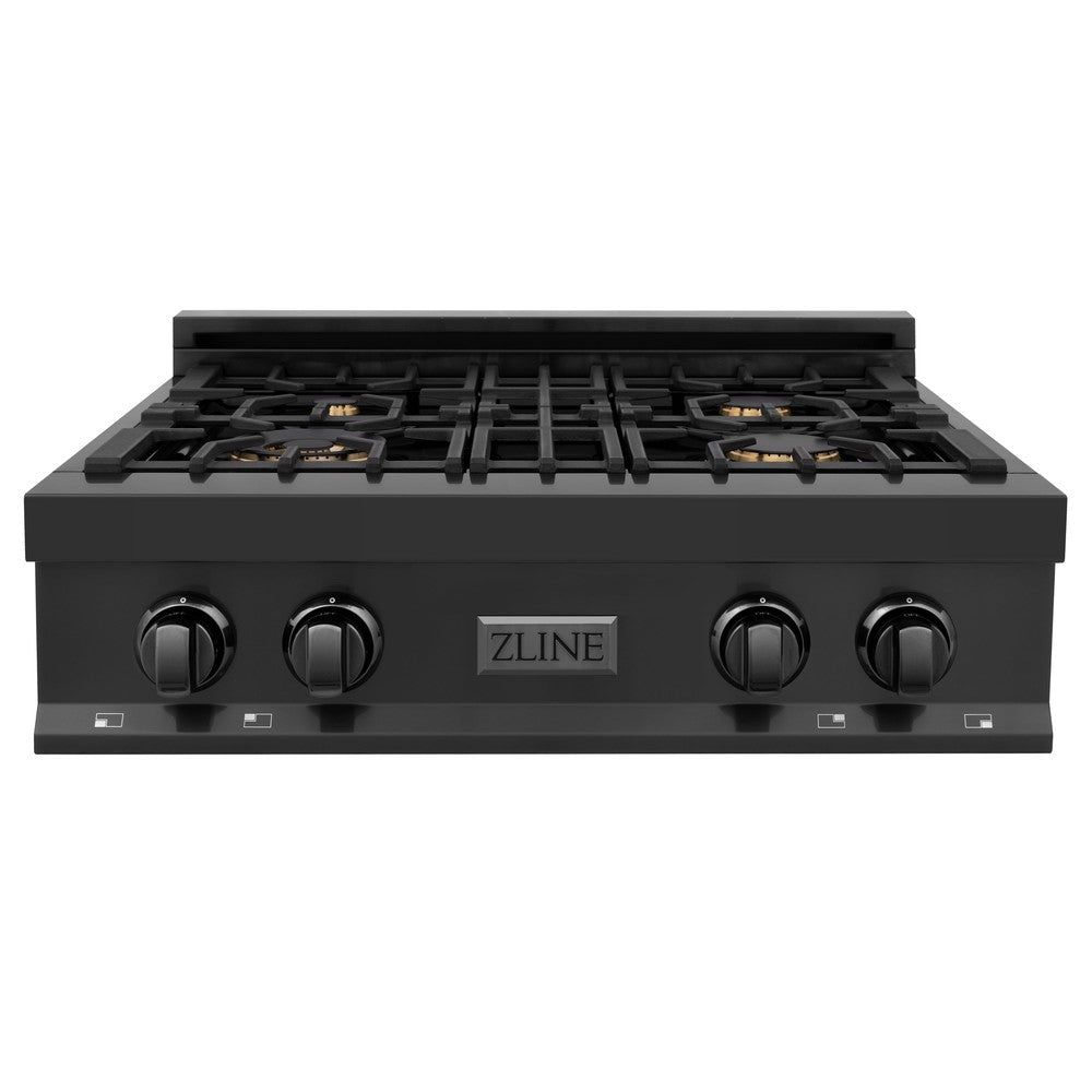 ZLINE Kitchen Package with 30 in. Black Stainless Steel Rangetop and 30 in. Over The Range Microwave with Modern Handle (2KP-RTBOTR30)