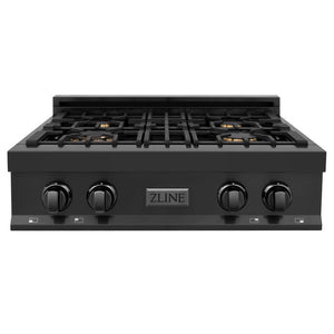 ZLINE Kitchen Package with 30 in. Black Stainless Steel Rangetop and 30 in. Over The Range Microwave with Modern Handle (2KP-RTBOTR30)