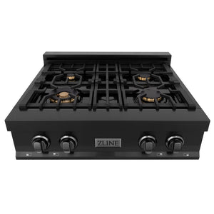 ZLINE 30 in. Legacy Gas Rangetop with 4 Brass Burners and Porcelain Cooktop in Black Stainless Steel (RTB-BR-30)