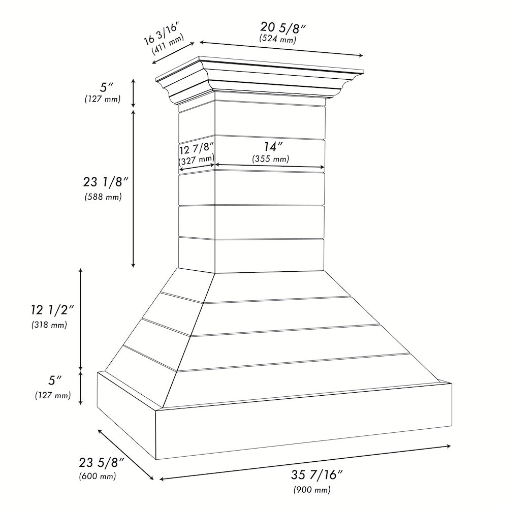 ZLINE 36 in. Wooden Wall Mount Range Hood in Rustic Shiplap Black Finish with Stainless Steel Accents (365CC-36)