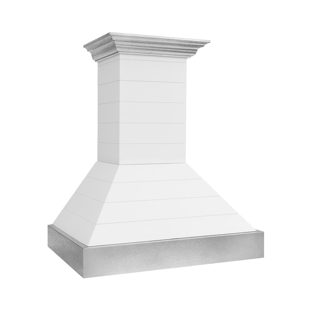 ZLINE 36 in. Wooden Wall Mount Range Hood in Rustic Shiplap Bright White Finish with Stainless Steel Accents (365WW-36)