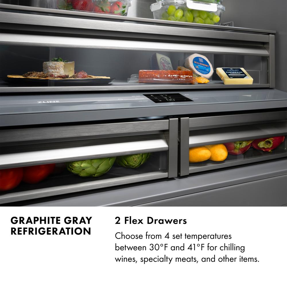 ZLINE Autograph Edition 36 in. 19.6 cu. ft. Panel Ready French Door Built-In Bottom Freezer Refrigerator with Water Dispenser and Ice Maker with Graphite Gray Interior and Matte Black Accents (GRBIVZ-36-MB)
