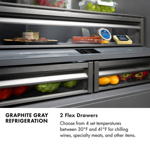ZLINE Autograph Edition 36 in. 19.6 cu. ft. Panel Ready French Door Built-In Bottom Freezer Refrigerator with Water Dispenser and Ice Maker with Graphite Gray Interior and Polished Gold Accents (GRBIVZ-36-G)