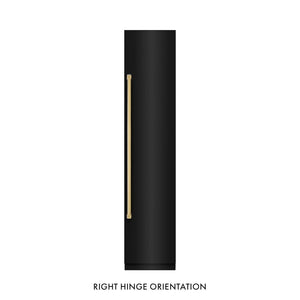 ZLINE Autograph Edition 18 in. 8.6 cu. ft. Right Hinge Column Freezer in Black Stainless Steel with Graphite Gray Interior and Polished Gold Accents (RCFVRZ-BS-18-G)