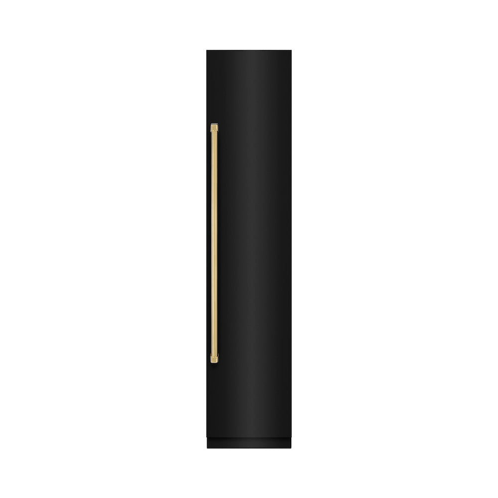 ZLINE Autograph Edition 18 in. 8.6 cu. ft. Right Hinge Column Freezer in Black Stainless Steel with Graphite Gray Interior and Polished Gold Accents (RCFVRZ-BS-18-G)