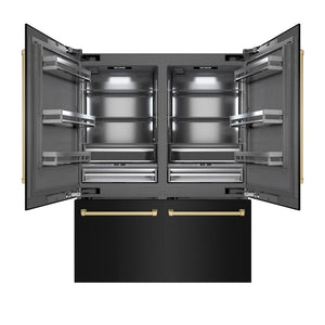 ZLINE Autograph Edition 60 in. 32.2 cu. ft. French Door Built-In Bottom Freezer Refrigerator with Water Dispenser and Ice Maker in Black Stainless Steel with Graphite Gray Interior and Champagne Bronze Accents (GRBIVZ-BS-60-CB)