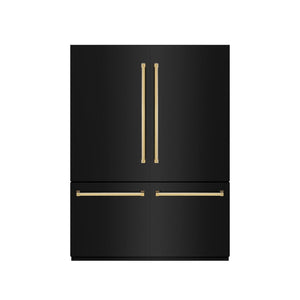 ZLINE Autograph Edition 60 in. 32.2 cu. ft. French Door Built-In Bottom Freezer Refrigerator with Water Dispenser and Ice Maker in Black Stainless Steel with Graphite Gray Interior and Polished Gold Accents (GRBIVZ-BS-60-G)