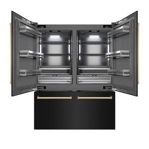 ZLINE Autograph Edition 60 in. 32.2 cu. ft. French Door Built-In Bottom Freezer Refrigerator with Water Dispenser and Ice Maker in Black Stainless Steel with Graphite Gray Interior and Polished Gold Accents (GRBIVZ-BS-60-G)