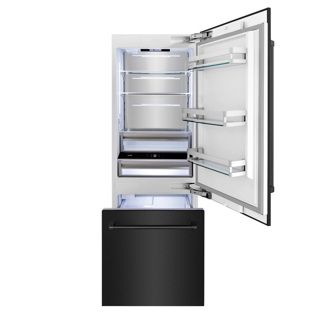 ZLINE 30 in. 16.1 cu. ft. Built-In Bottom Freezer Refrigerator with Water Dispenser and Ice Maker in Black Stainless Steel (RBIV-BS-30)