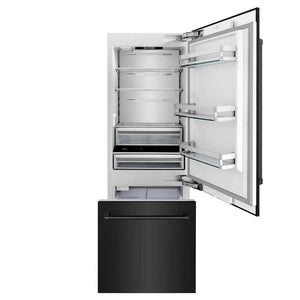 ZLINE 30 in. 16.1 cu. ft. Built-In Bottom Freezer Refrigerator with Water Dispenser and Ice Maker in Black Stainless Steel (RBIV-BS-30)