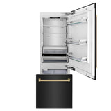 ZLINE Autograph Edition 30 in. 16.1 cu. ft. Built-in 2-Door Bottom Freezer Refrigerator with Internal Water and Ice Dispenser in Black Stainless Steel with Champagne Bronze Accents (RBIVZ-BS-30-CB)