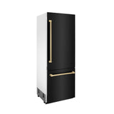 ZLINE Autograph Edition 30 in. 16.1 cu. ft. Built-in 2-Door Bottom Freezer Refrigerator with Internal Water and Ice Dispenser in Black Stainless Steel with Champagne Bronze Accents (RBIVZ-BS-30-CB)
