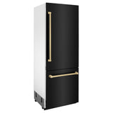 ZLINE Autograph Edition 30 in. 16.1 cu. ft. Built-in 2-Door Bottom Freezer Refrigerator with Internal Water and Ice Dispenser in Black Stainless Steel with Champagne Bronze Accents (RBIVZ-BS-30-CB)