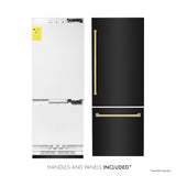 ZLINE Autograph Edition 30 in. 16.1 cu. ft. Built-in 2-Door Bottom Freezer Refrigerator with Internal Water and Ice Dispenser in Black Stainless Steel with Polished Gold Accents (RBIVZ-BS-30-G)