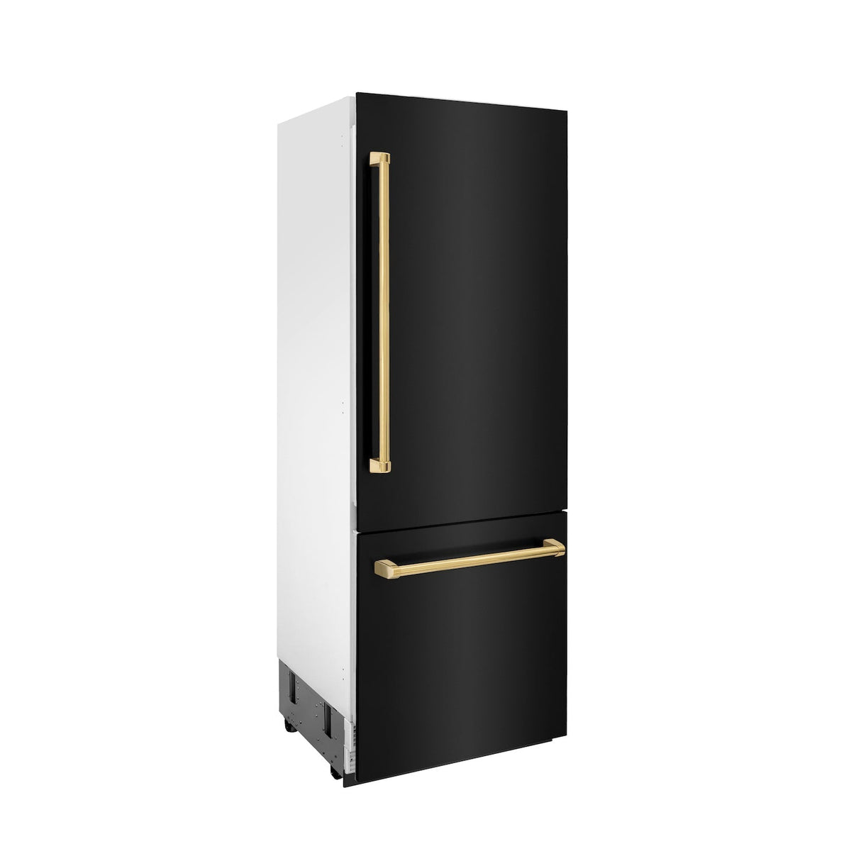 ZLINE Autograph Edition 30 in. 16.1 cu. ft. Built-in 2-Door Bottom Freezer Refrigerator with Internal Water and Ice Dispenser in Black Stainless Steel with Polished Gold Accents (RBIVZ-BS-30-G)