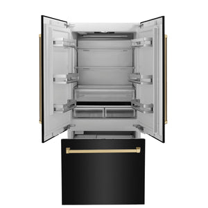 ZLINE Autograph Edition 36 in. 19.6 cu. ft. French Door Built-In Bottom Freezer Refrigerator with Water Dispenser and Ice Maker in Black Stainless Steel with Champagne Bronze Accents (RBIVZ-BS-36-CB)