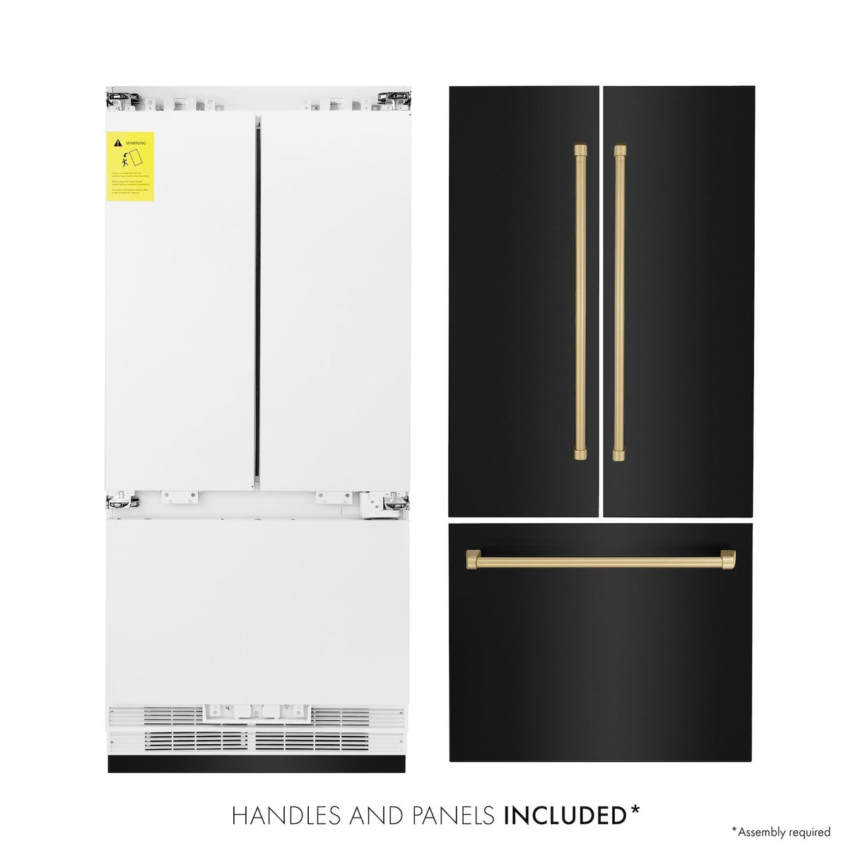 ZLINE Autograph Edition 36 in. 19.6 cu. ft. Built-in 3-Door French Door Refrigerator with Internal Water and Ice Dispenser in Black Stainless Steel with Champagne Bronze Accents (RBIVZ-BS-36-CB)