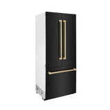 ZLINE Autograph Edition 36 in. 19.6 cu. ft. Built-in 3-Door French Door Refrigerator with Internal Water and Ice Dispenser in Black Stainless Steel with Champagne Bronze Accents (RBIVZ-BS-36-CB)