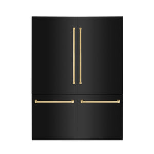 ZLINE Autograph Edition 60 in. 32.2 cu. ft. French Door Built-In Bottom Freezer Refrigerator with Water Dispenser and Ice Maker in Black Stainless Steel with Polished Gold Accents (RBIVZ-BS-60-G)