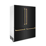 ZLINE Autograph Edition 60 in. 32.2 cu. ft. Built-in 4-Door French Door Refrigerator with Internal Water and Ice Dispenser in Black Stainless Steel with Polished Gold Accents (RBIVZ-BS-60-G)